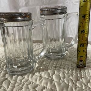 Vintage Glass salt & pepper set with Silver Lids